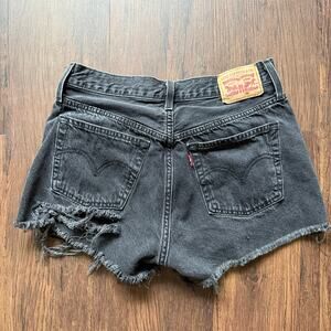 Levi’s 501 Black Cutoff Denim Shorts – Distressed Frayed Hem (Waist 29)
